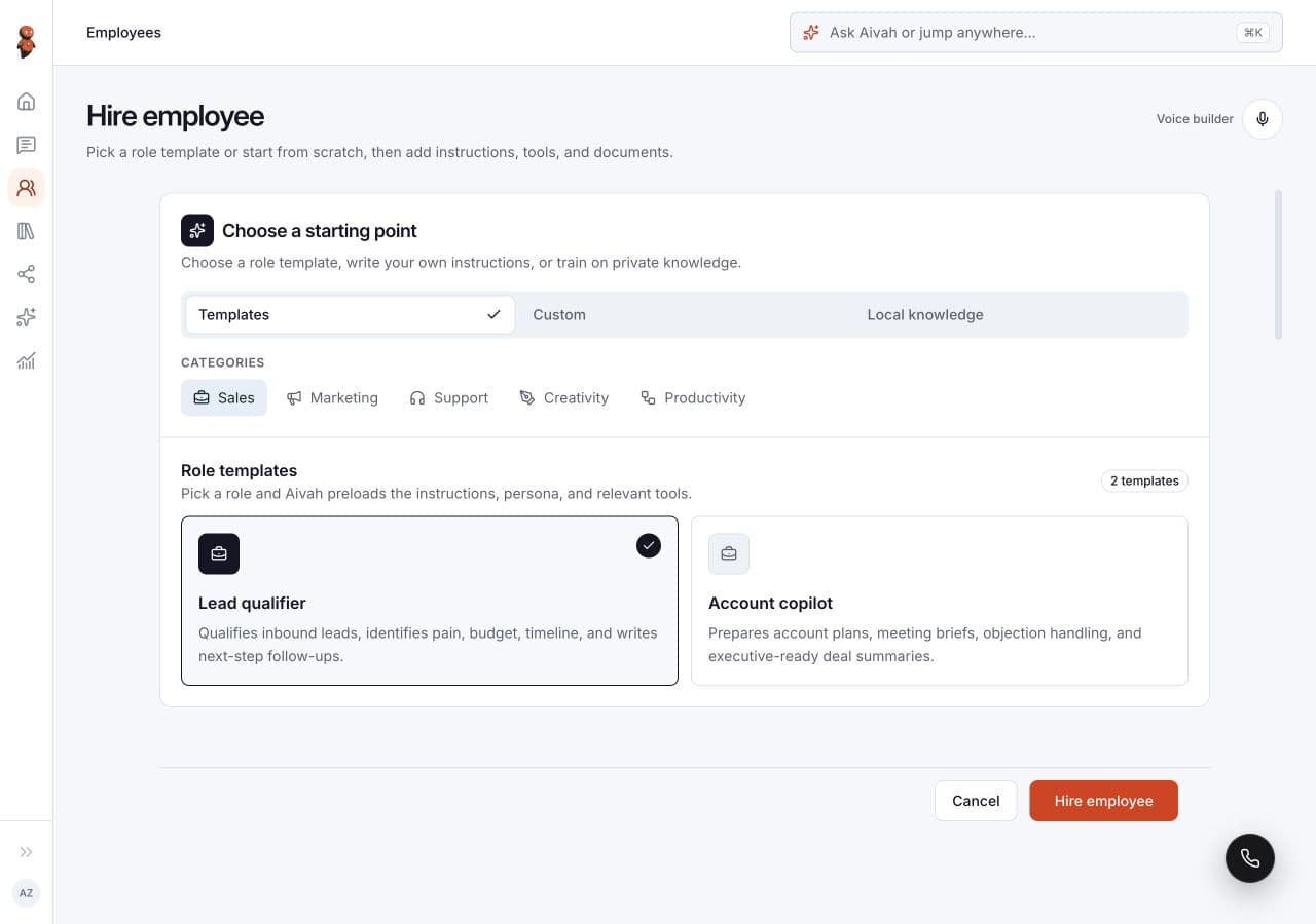 Aivah employee hiring interface