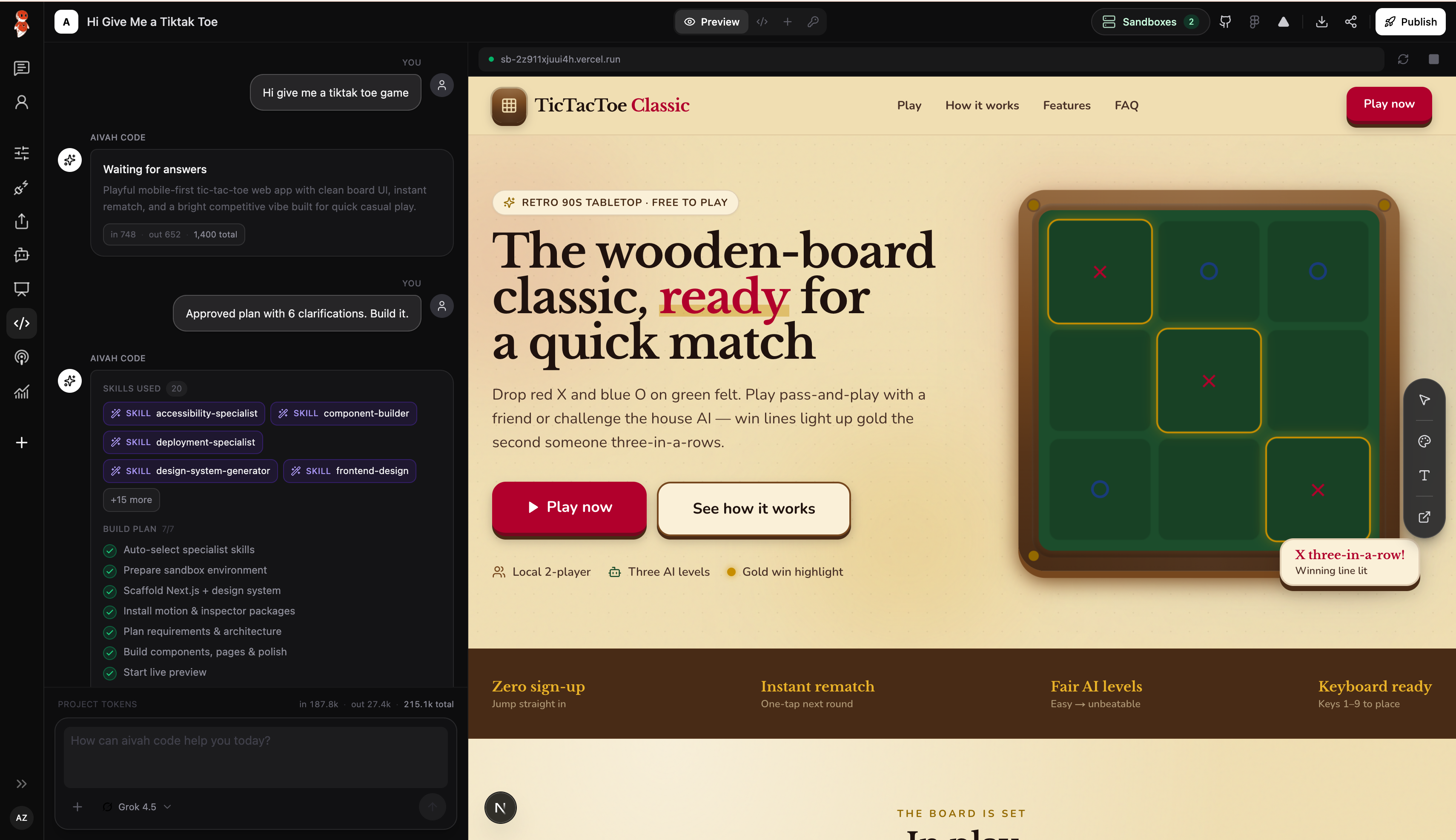 Current Aivah Code live preview beside the project conversation