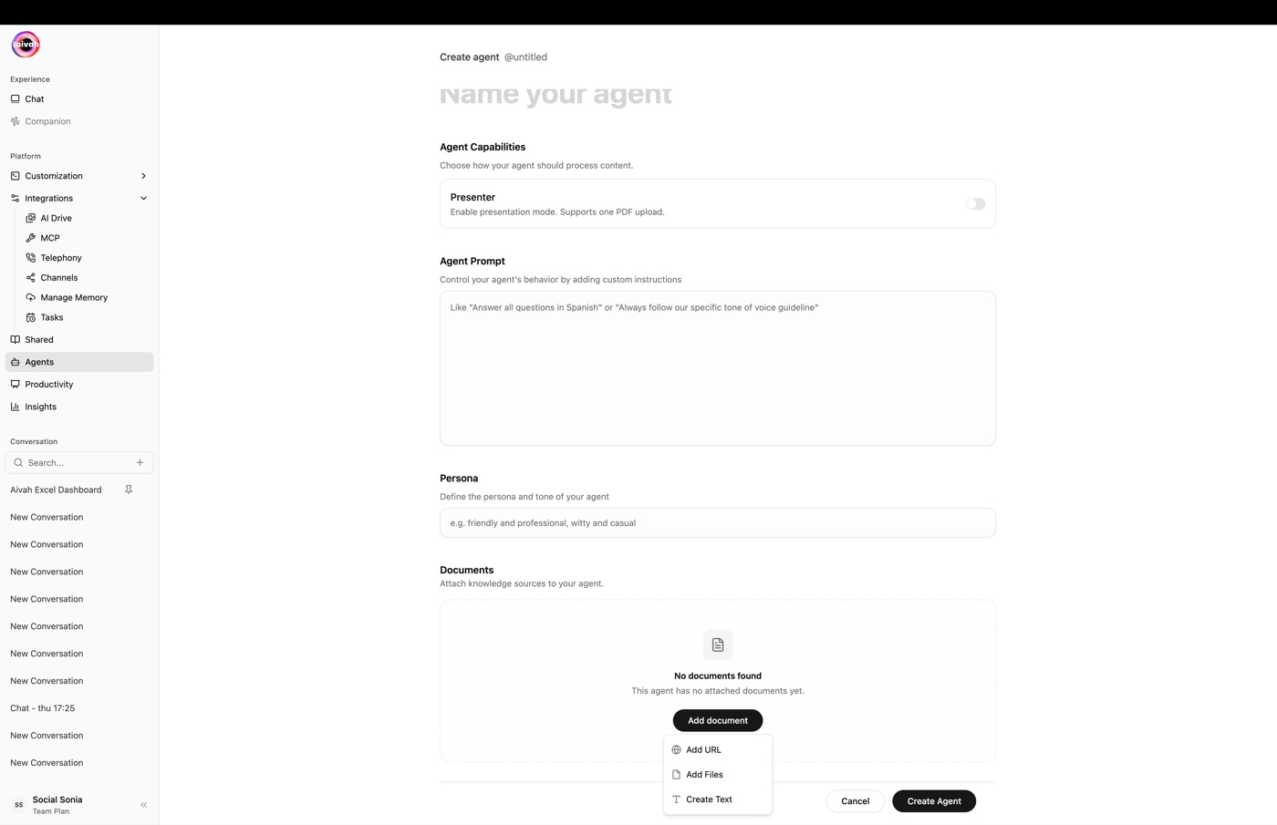 Add document dropdown