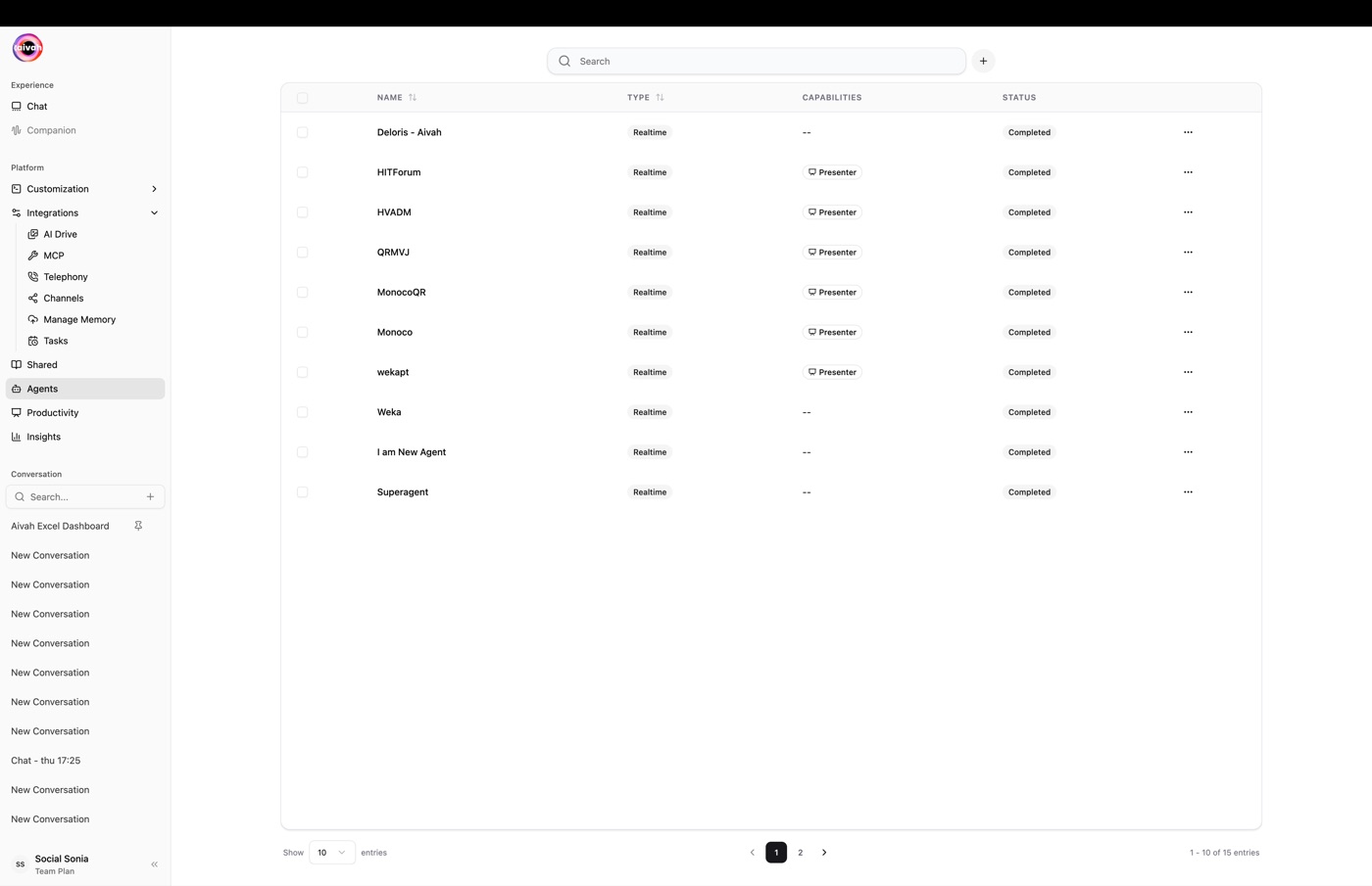 Agents list