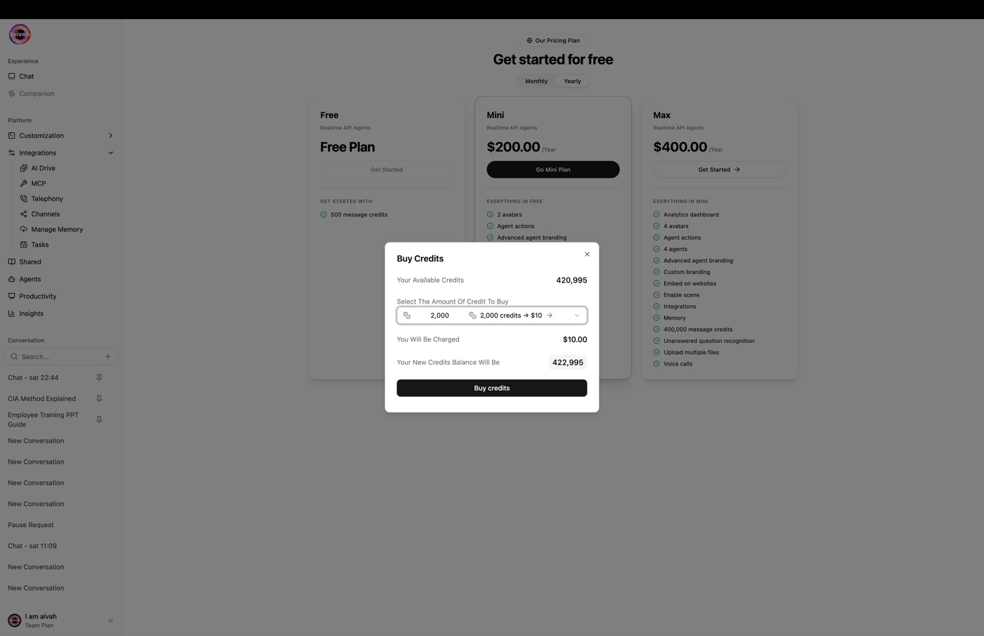 Buy Credits dialog