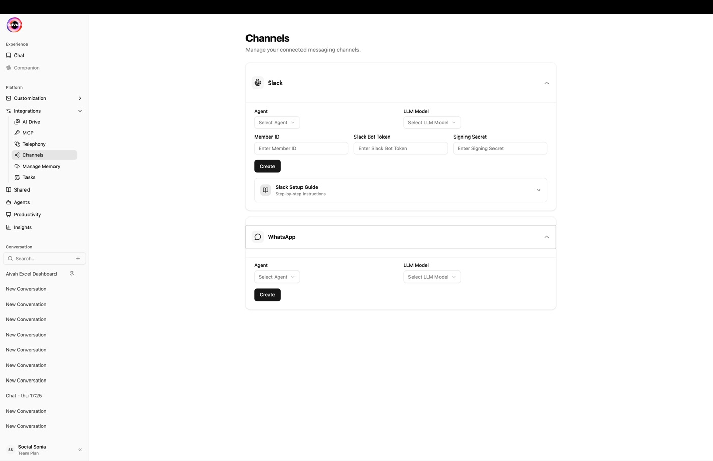 Channels page