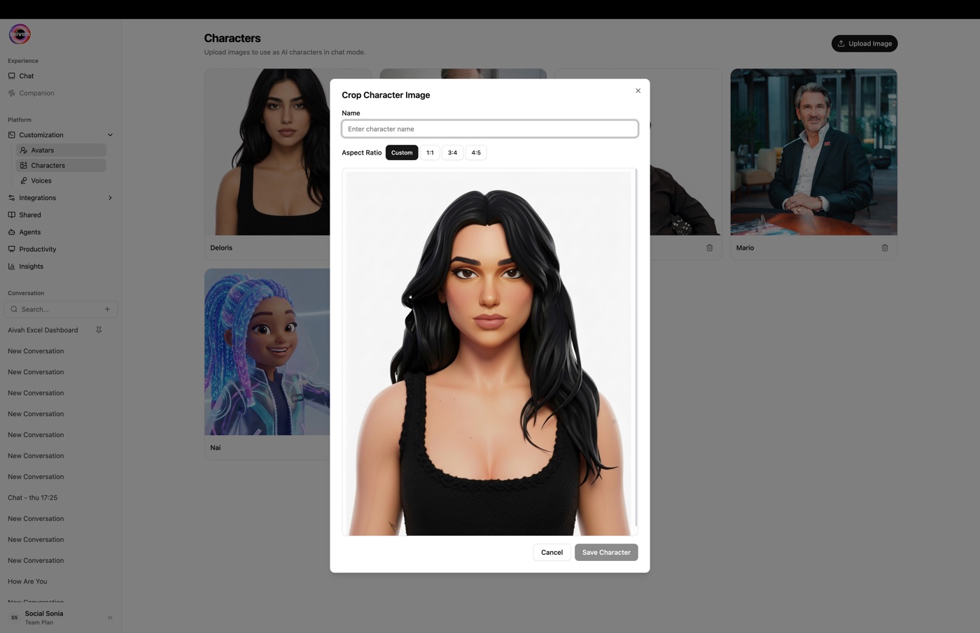 Crop character image modal
