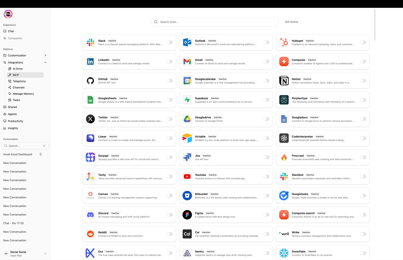 MCP tools grid