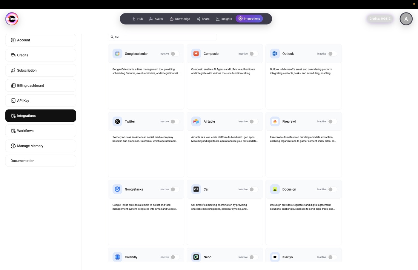 Search field in the MCP connected-tools area