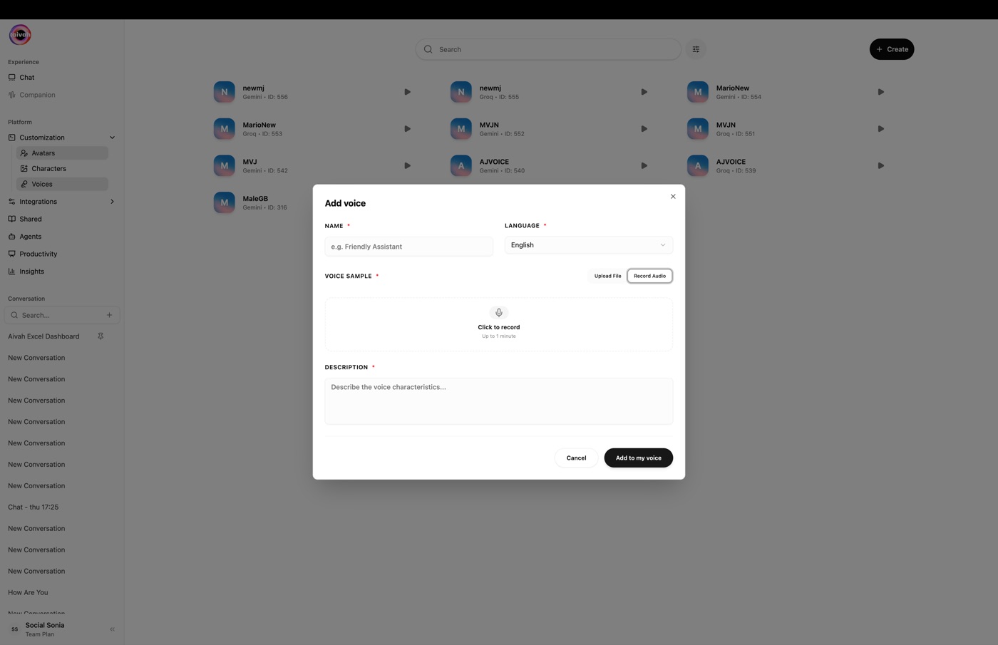 Voice clone record audio