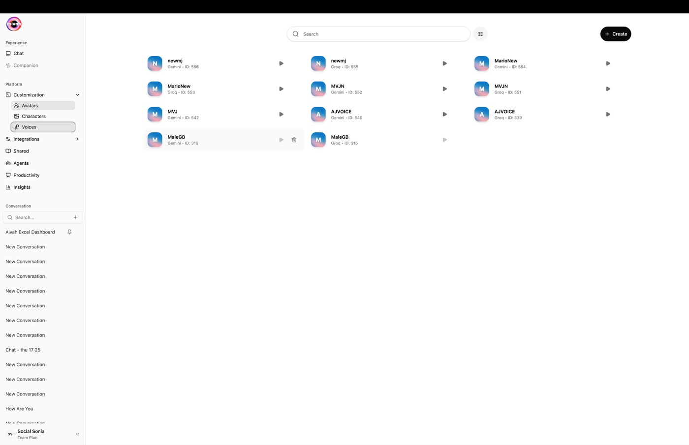 Voices list